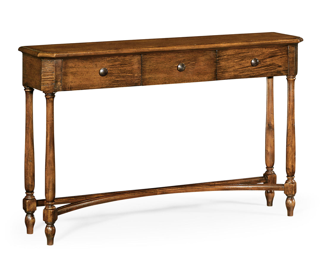 JC Edited - Casually Country Collection - Country Walnut Three Drawer Large Console Table