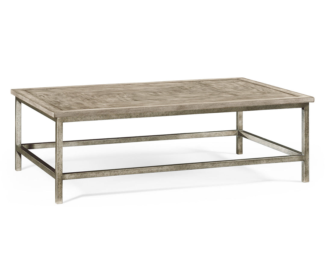 JC Edited - Casually Country Collection - Rustic Grey Rectangular Coffee Table with Iron Base