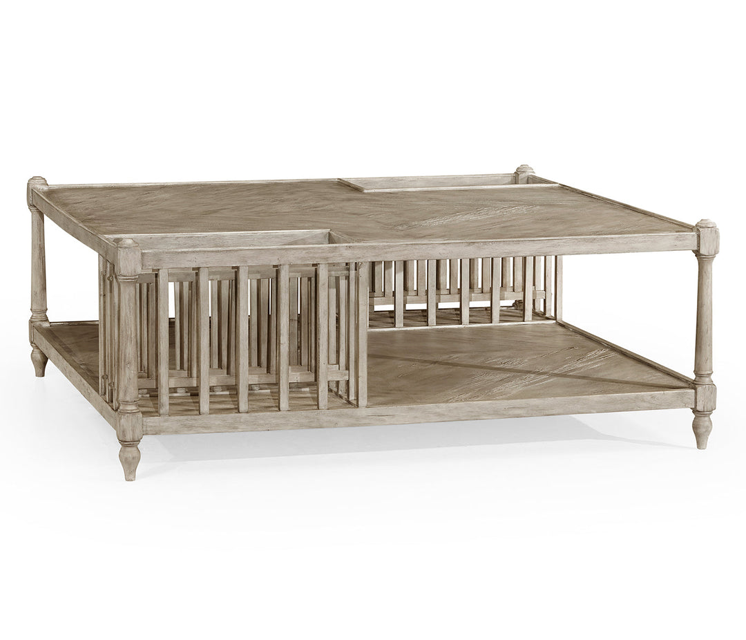 JC Edited - Casually Country Collection - Rustic Grey Square Coffee Table with Magazine Rack