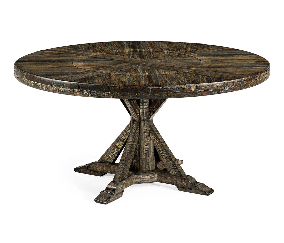 JC Edited - Casually Country Collection - 60" Dark Driftwood Round Dining Table with Inbuilt Lazy Susan