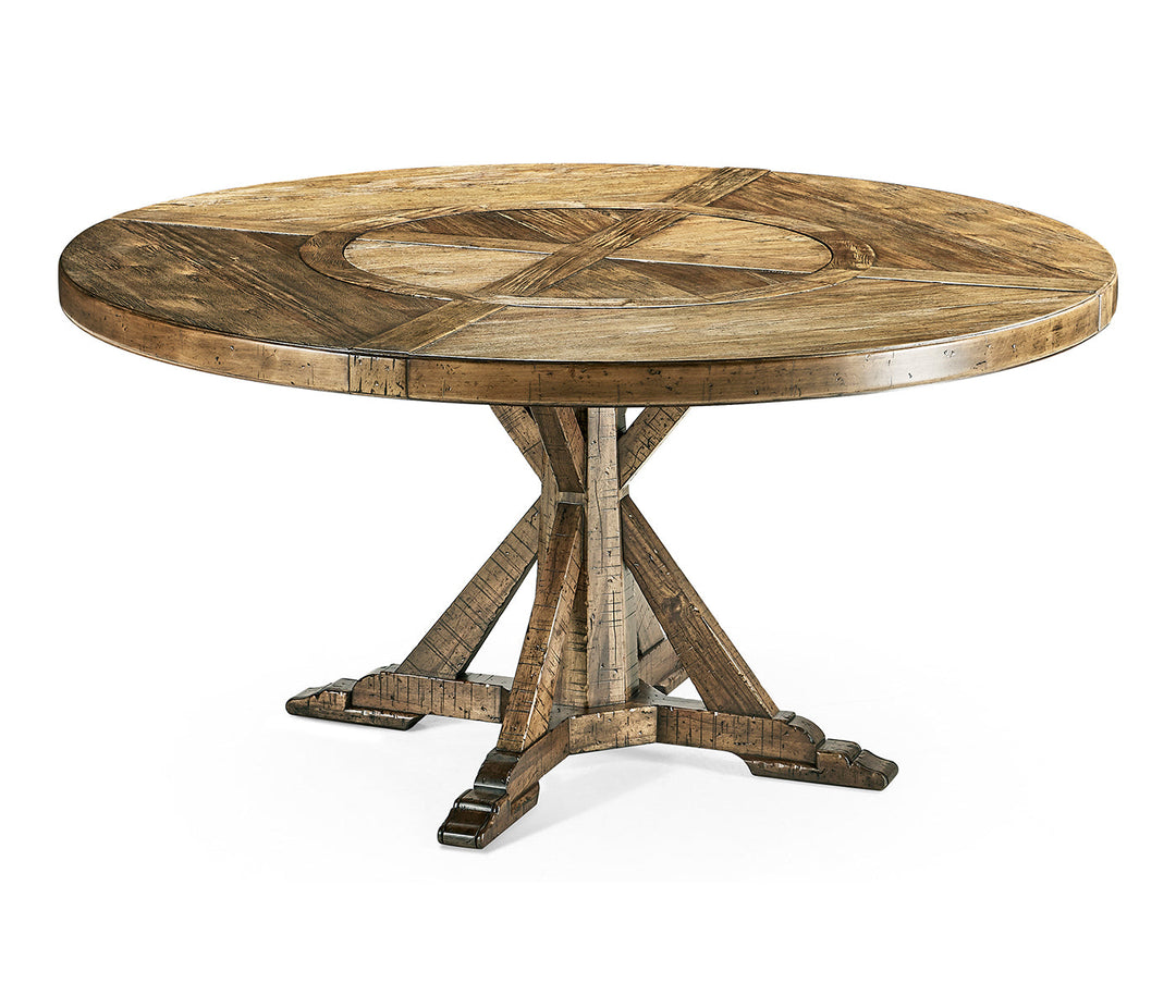 JC Edited - Casually Country Collection - 60" Medium Brown Driftwood Round Dining Table with Inbuilt Lazy Susan