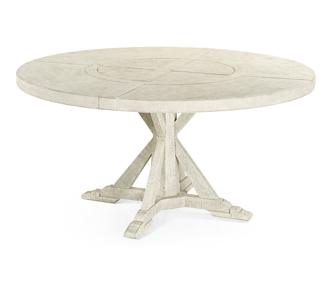 JC Edited - Casually Country Collection - 60" Whitewash Driftwood Round Dining Table with Inbuilt Lazy Susan