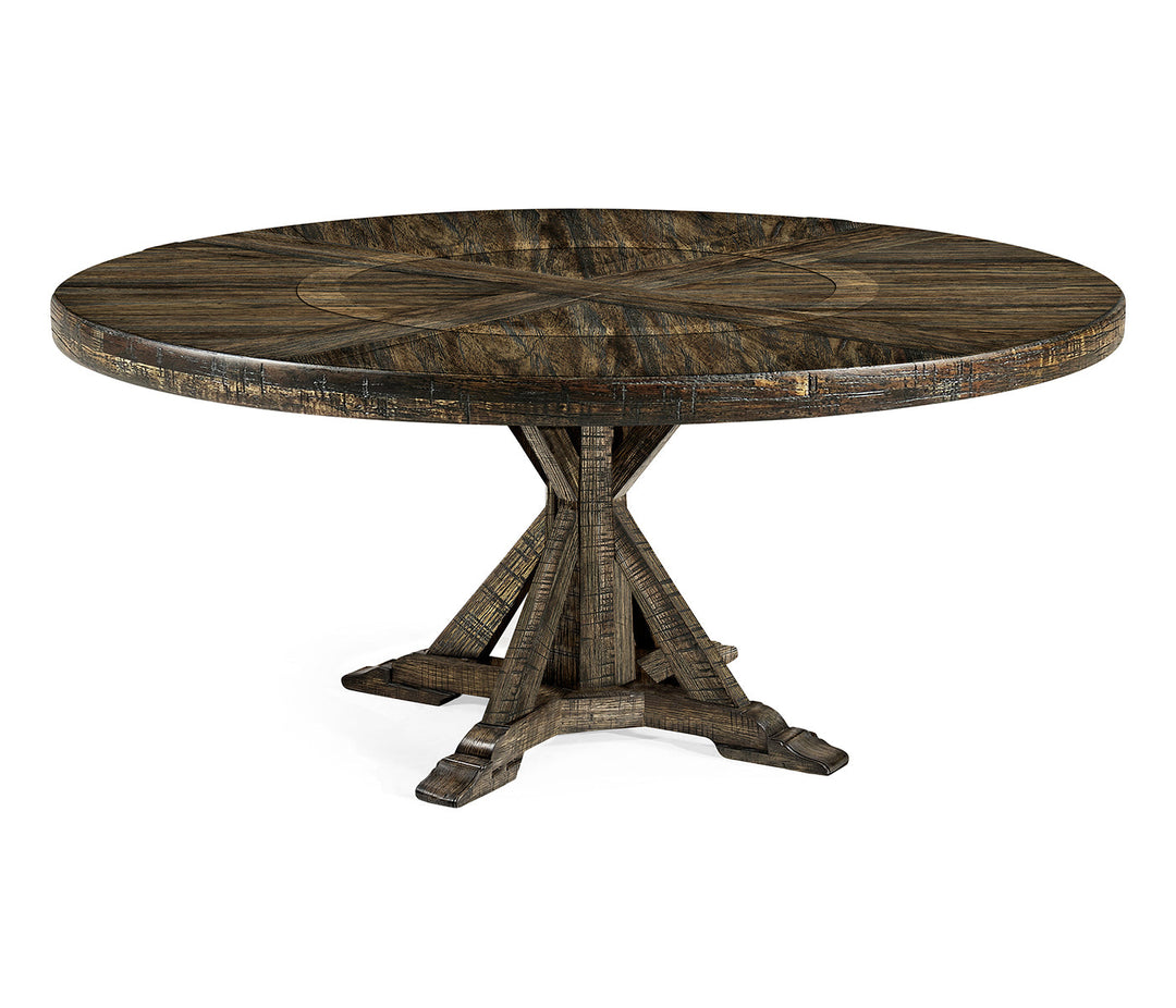 JC Edited - Casually Country Collection - 72" Dark Driftwood Round Dining Table with Inbuilt Lazy Susan