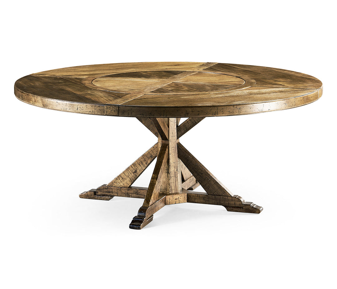 JC Edited - Casually Country Collection - 72" Medium Brown Driftwood Round Dining Table with Inbuilt Lazy Susan