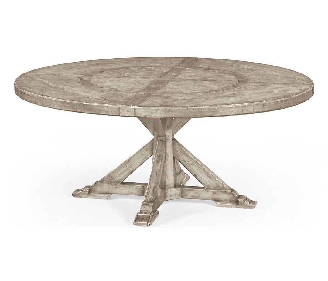 JC Edited - Casually Country Collection - 72" Rustic Grey Round Dining Table with Inbuilt Lazy Susan