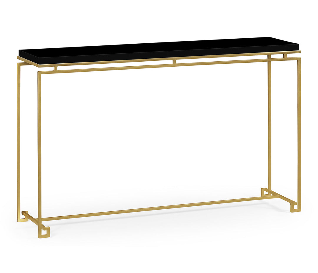 JC Edited - Simply Elegant Collection - Gilded Iron Large Console Table with Smoky Black Top