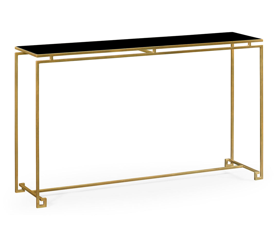 JC Edited - Simply Elegant Collection - Gilded Iron Large Console Table with A Black Glass Top