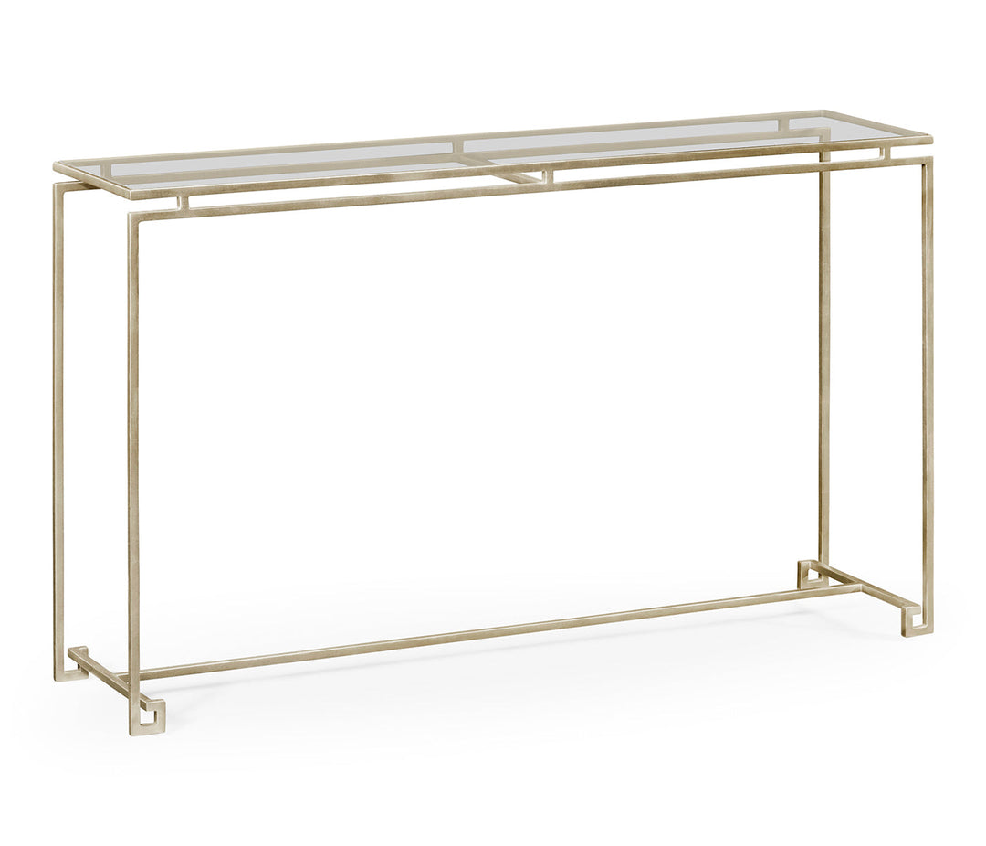 JC Edited - Simply Elegant Collection - Silver Iron Large Console Table with A Clear Glass Top