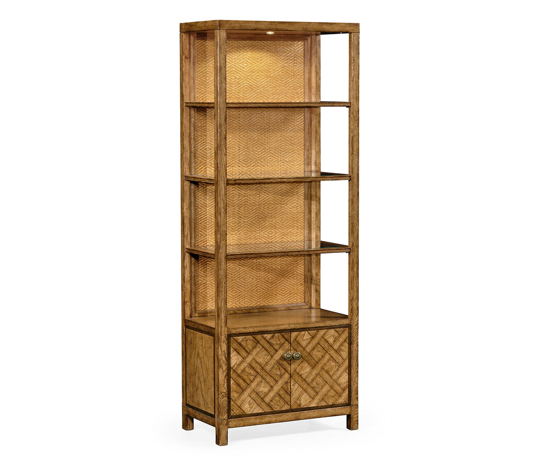 JC Edited - Sussex Collection - Narrow Light Brown Chestnut & Rattan Four-Tier Étagère