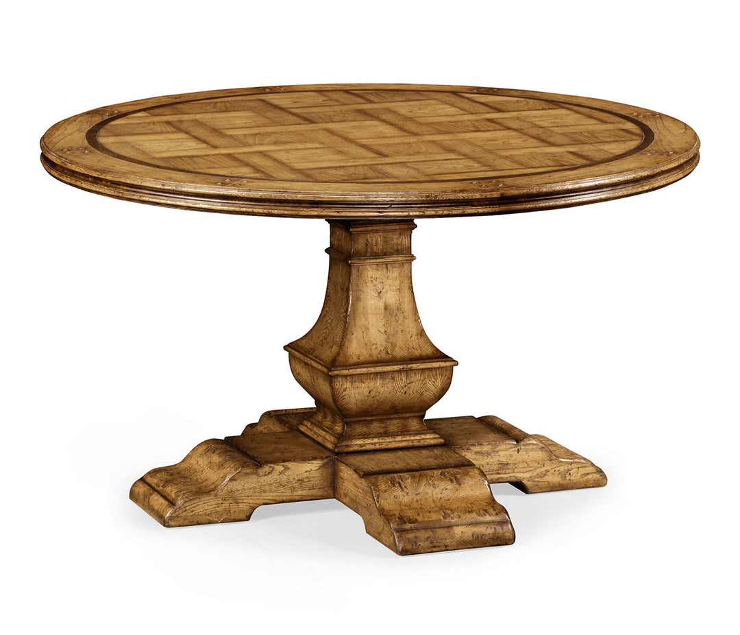 JC Edited - Sussex Collection - 54'' Round Parquet Light Brown Chestnut Dining Table