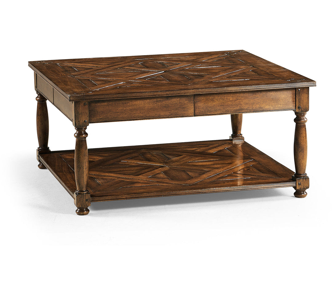 Square parquet topped coffee table