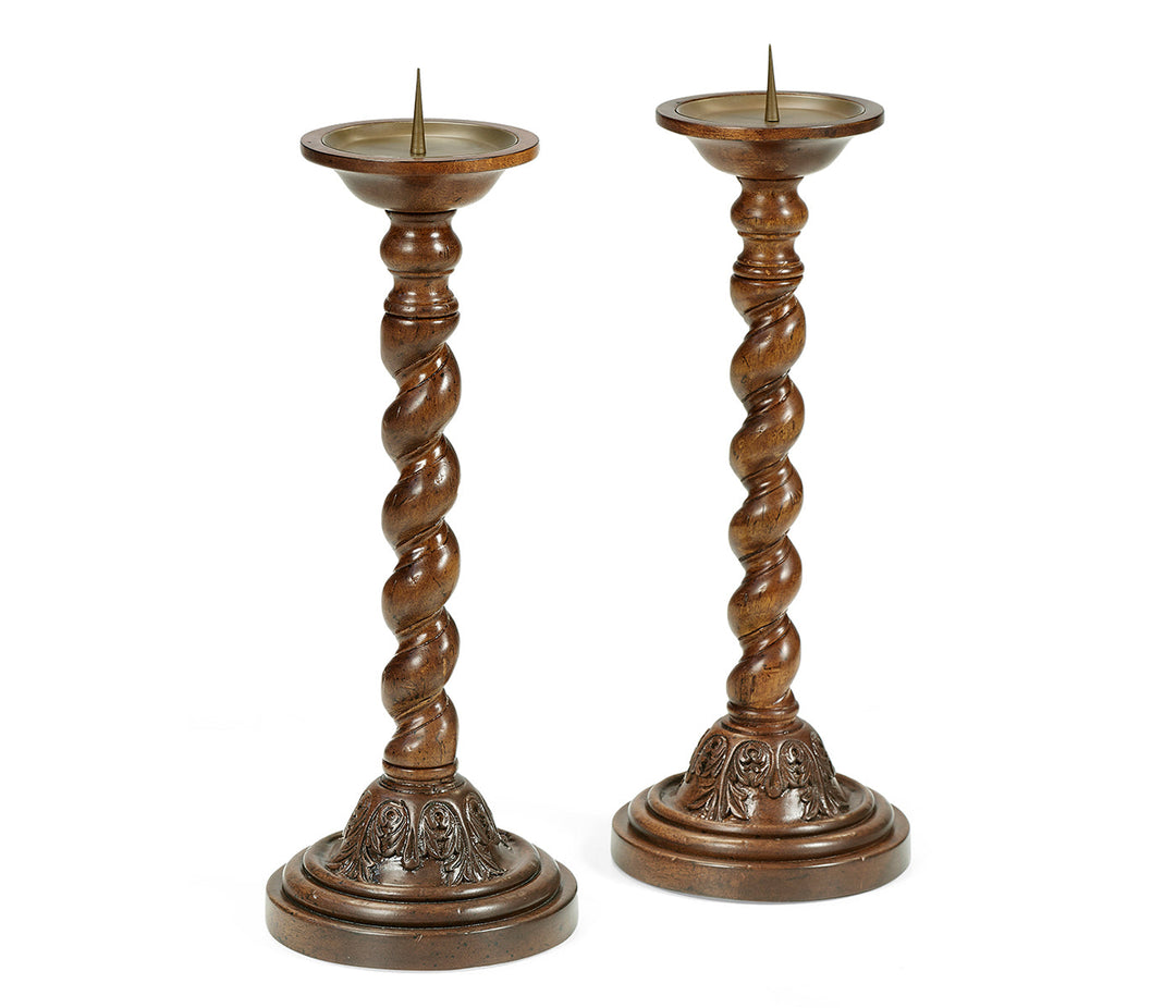 Pair of Twisted Walnut Candlesticks