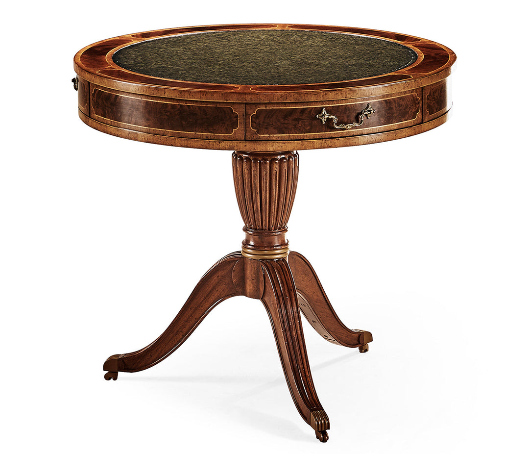 Mahogany Drum Table (Green Leather)