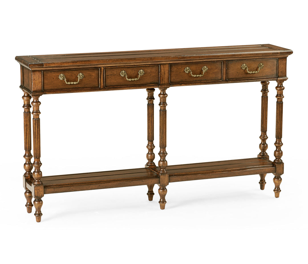 Narrow Walnut Console Antique Finish