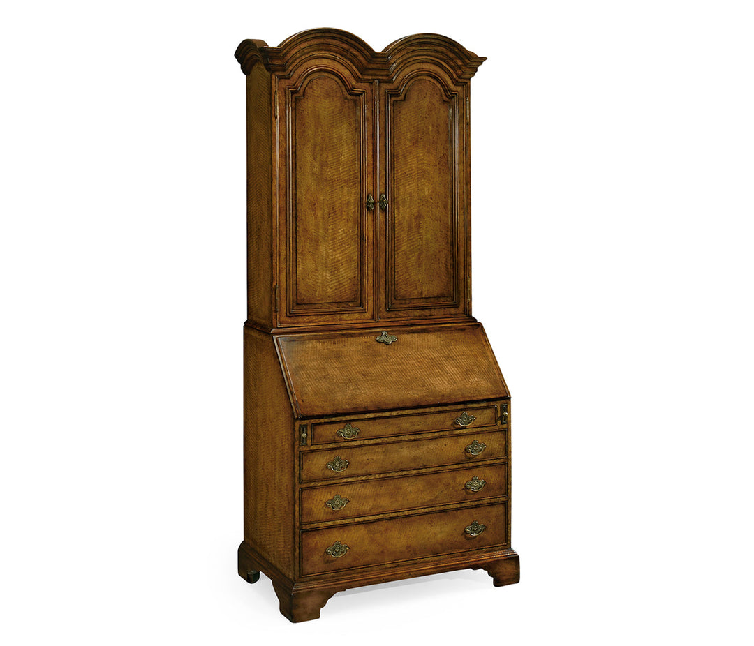 Queen Anne Light Walnut Bureau Cabinet with Panelled Doors