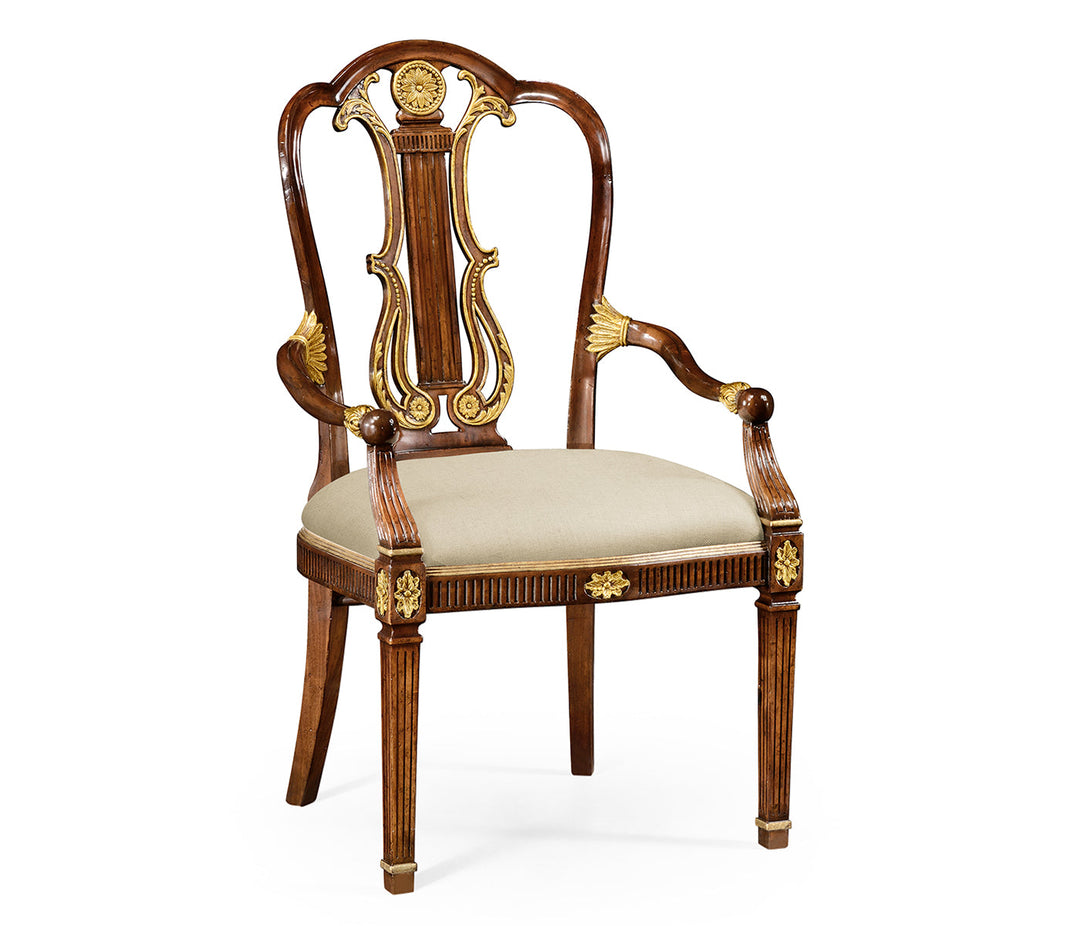 Buckingham Gilded Lyre Back Arm Chair 492836-AC-MAH-F001