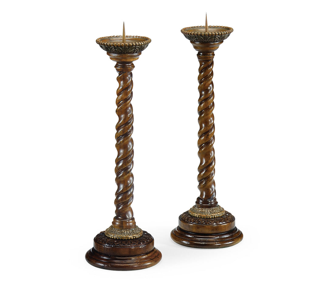 Pair of Barley Twist Walnut Candlesticks