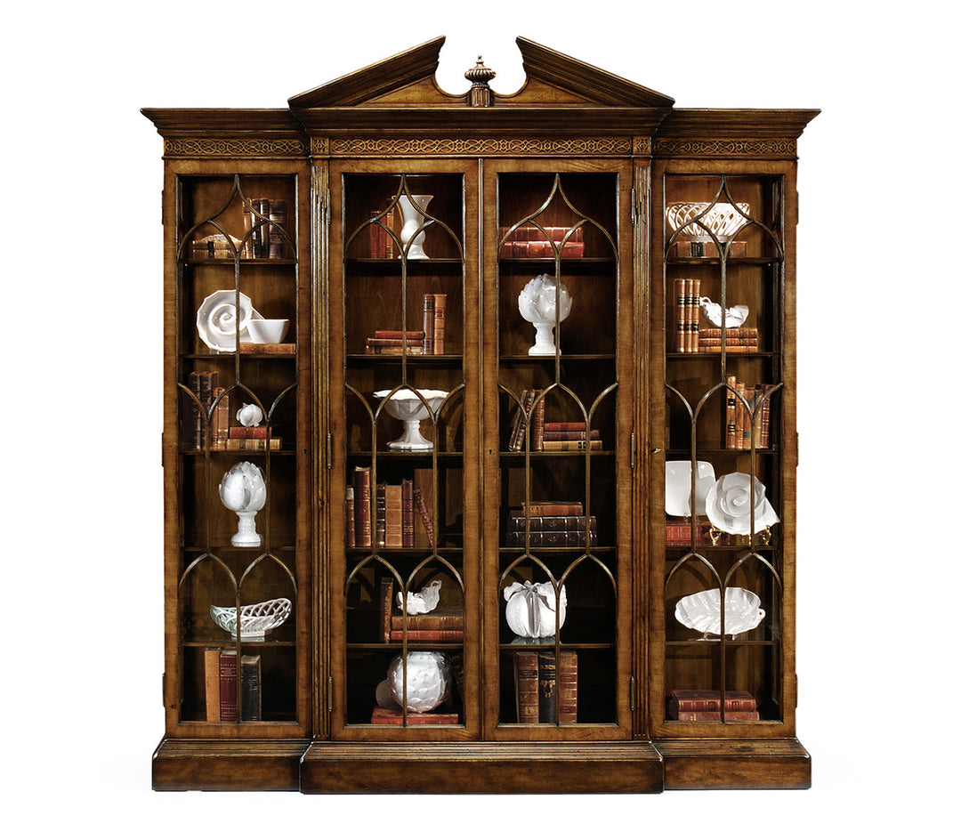 Windsor Collection - Triple Breakfront Walnut Display Cabinet with Pediment