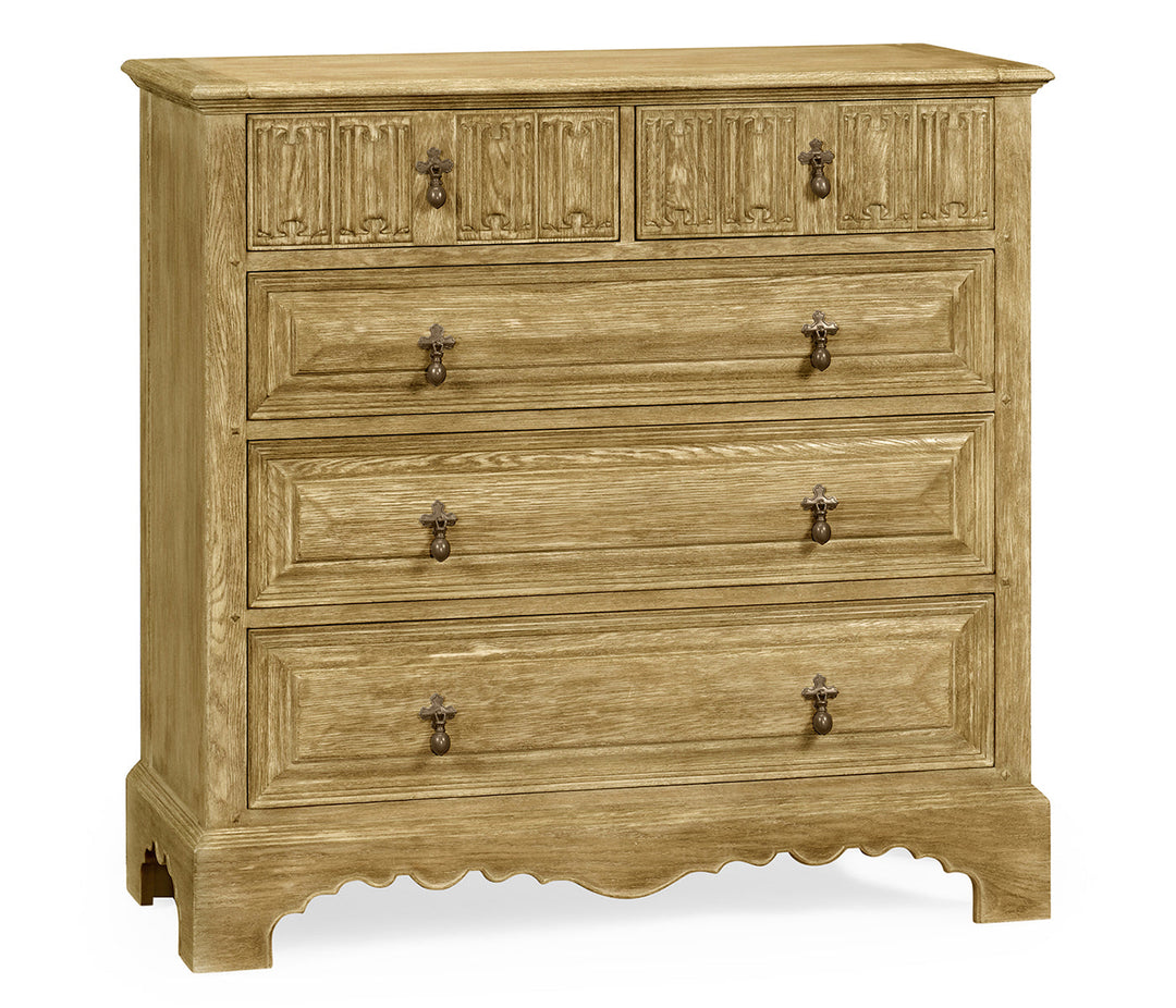 Sherwood Oak Collection - Linenfold Natural Oak Chest Of Drawers