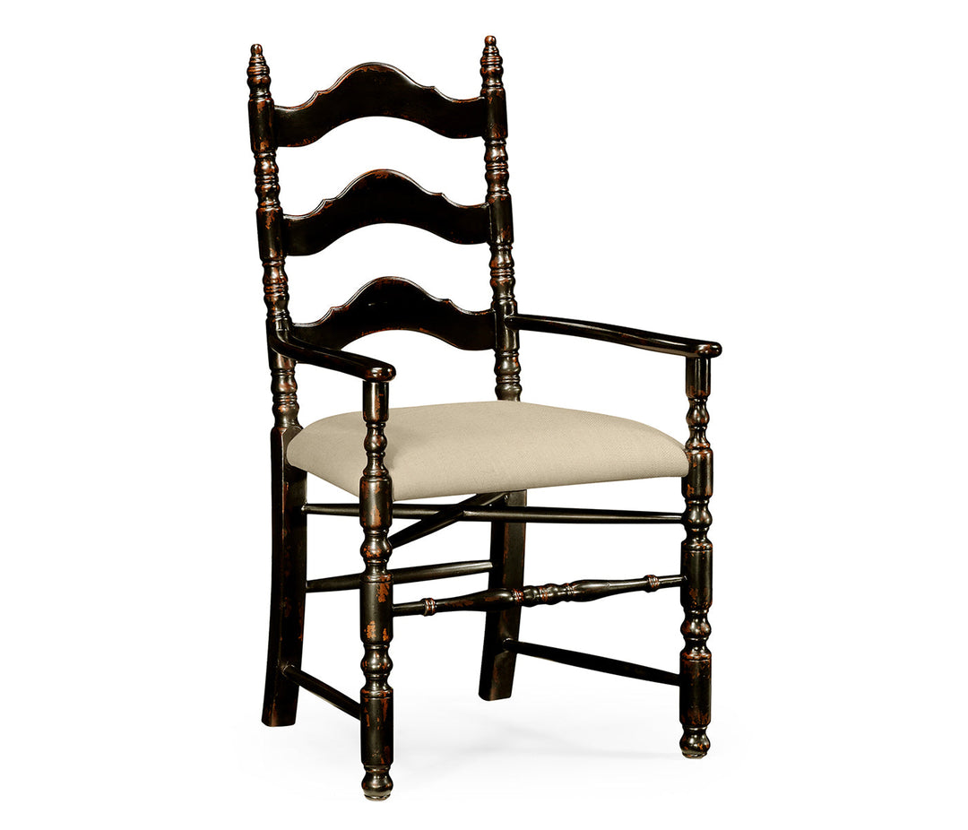 Country Farmhouse Collection - Black Oak Ladder Back Country Chair (Arm)