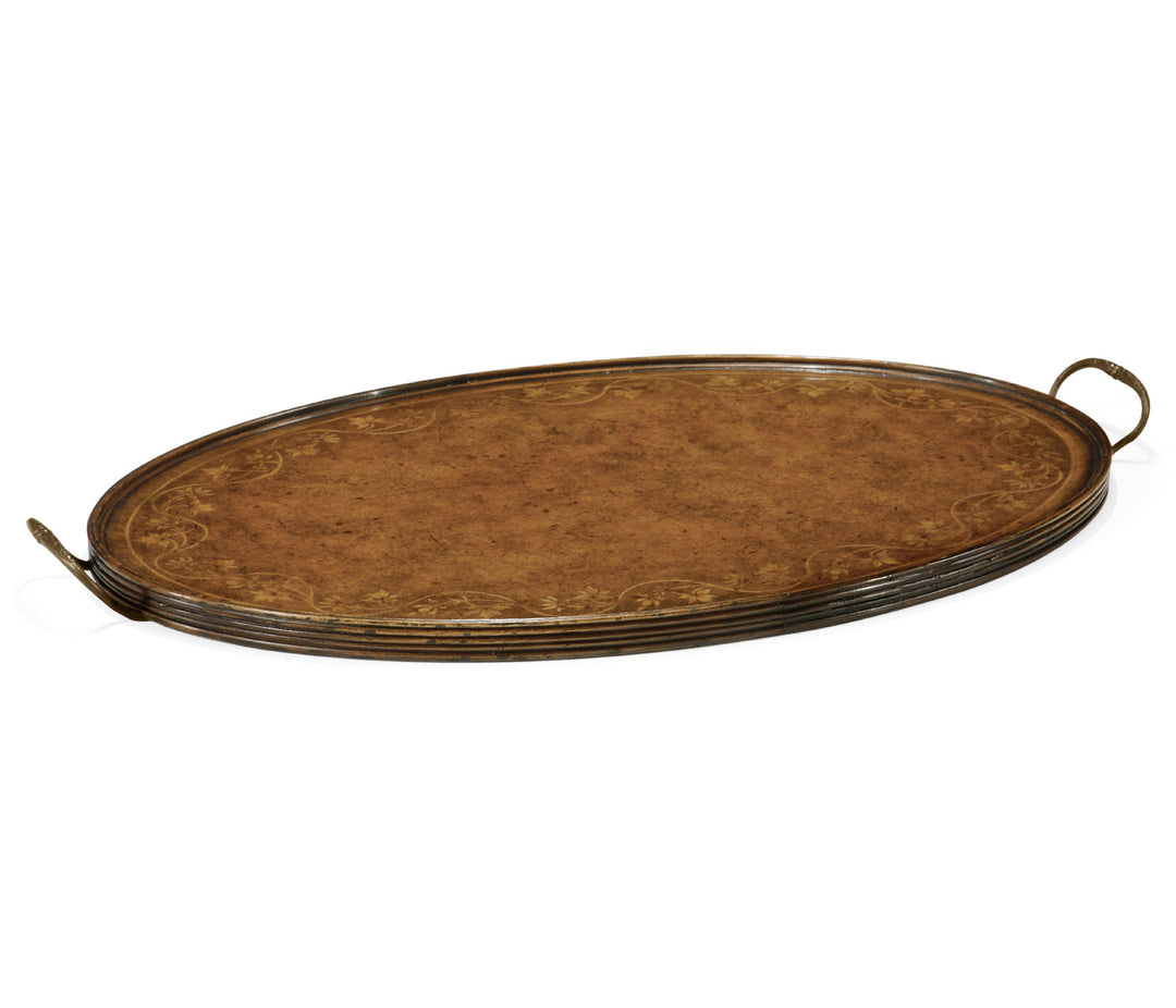 Windsor Collection - Oval Burl Walnut Tray with Floral Inlay