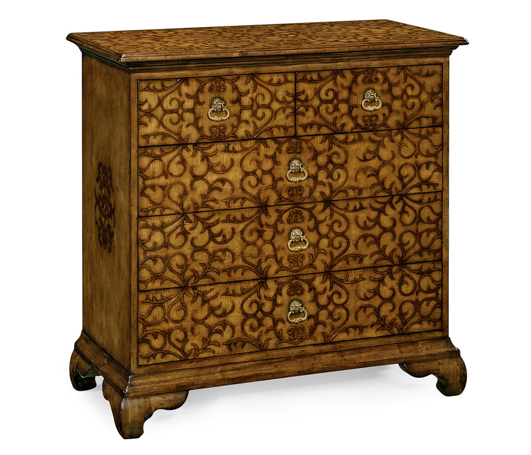 Moroccan Collection - Walnut raised arabesques chest of drawers