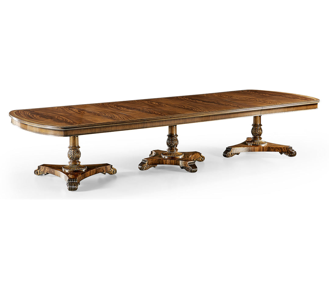 Windsor Collection - Crotch walnut triple pedestal dining table