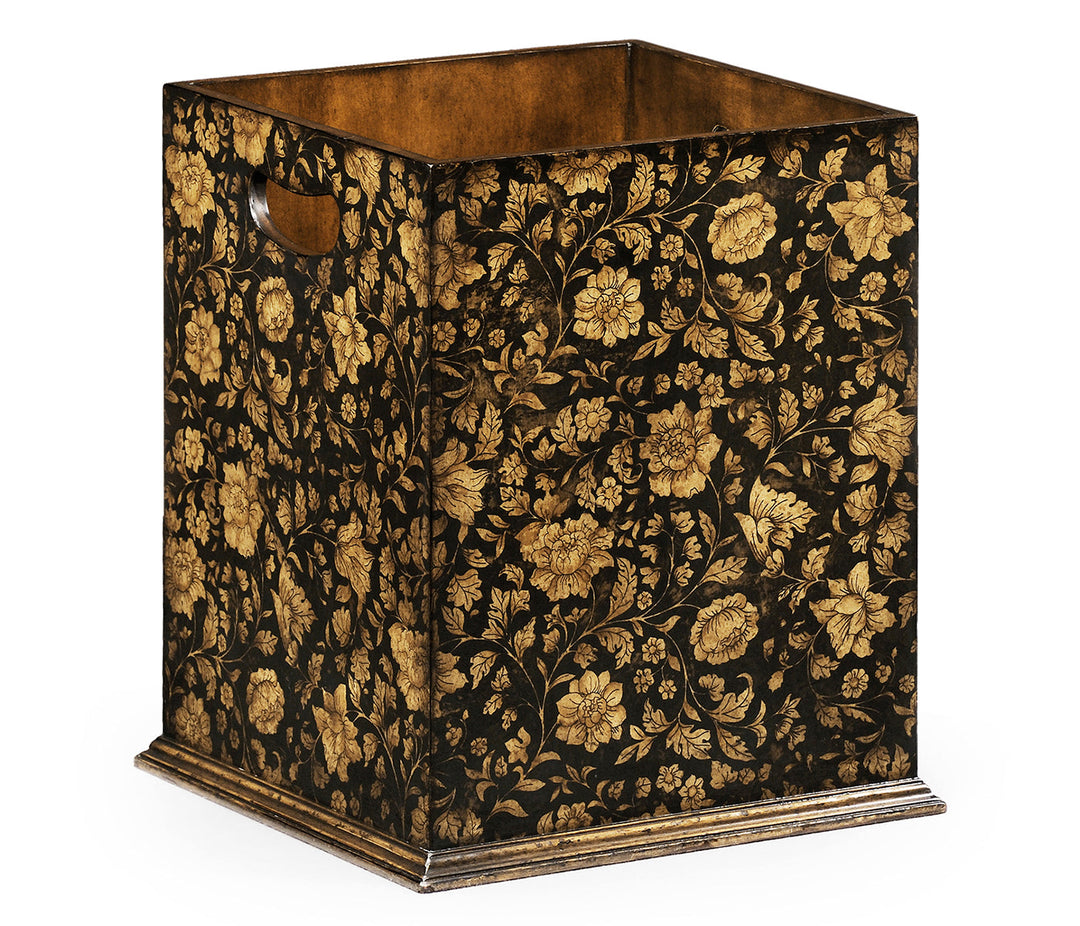 Hampton Collection - Square Black Chinoiserie Waste Basket