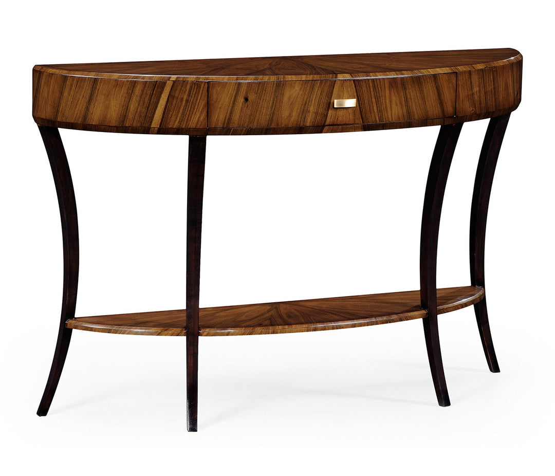 JC Modern - Santos Collection - Art Deco High Lustre Large Demilune Console Table with Drawer