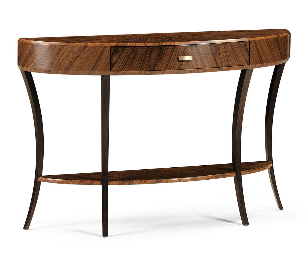 JC Modern - Santos Collection - Art Deco Satin Large Demilune Console Table with Drawer