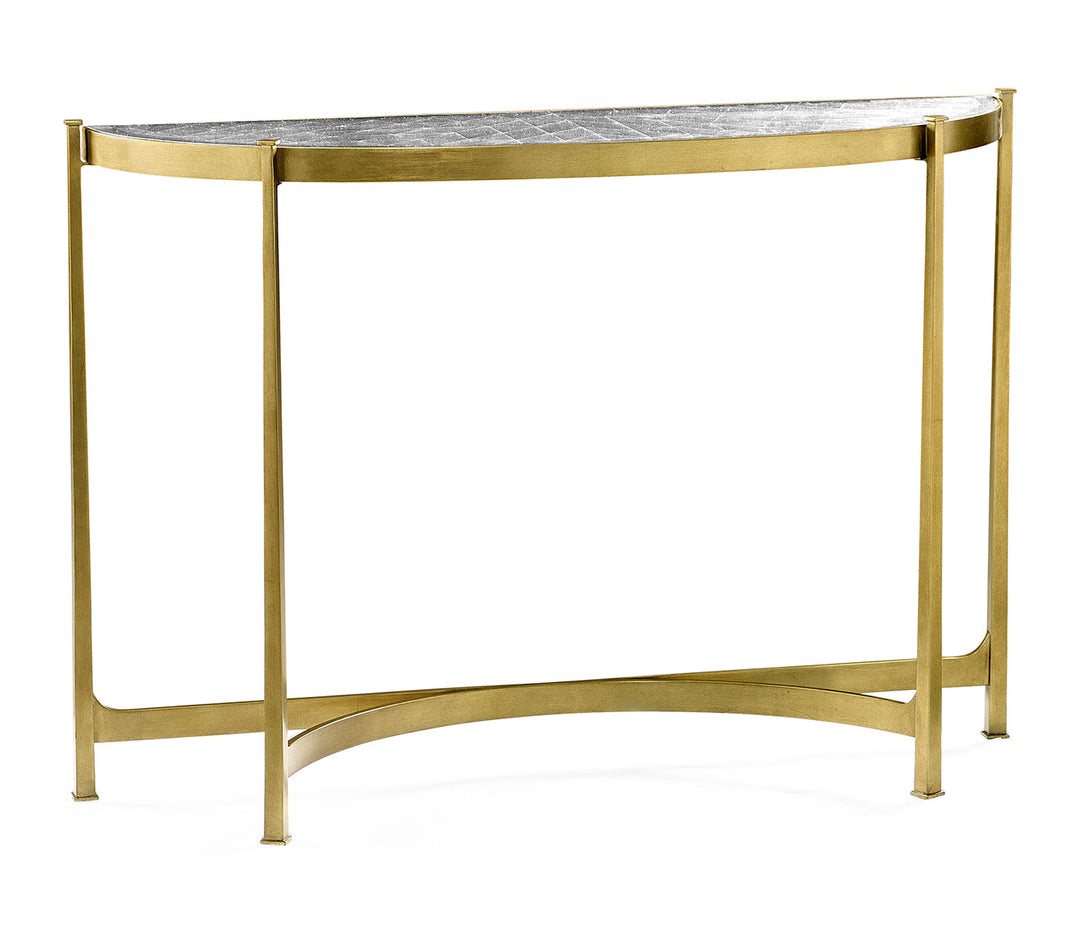 JC Modern - Luxe Collection - Large Églomisé & Gilded Iron Demilune Console