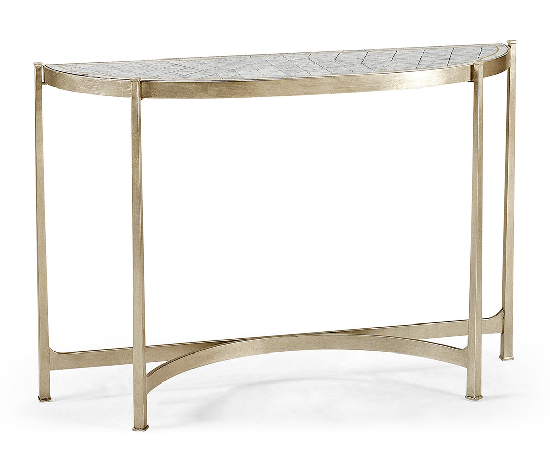 JC Modern - Luxe Collection - Large Églomisé & Silver Iron Demilune Console