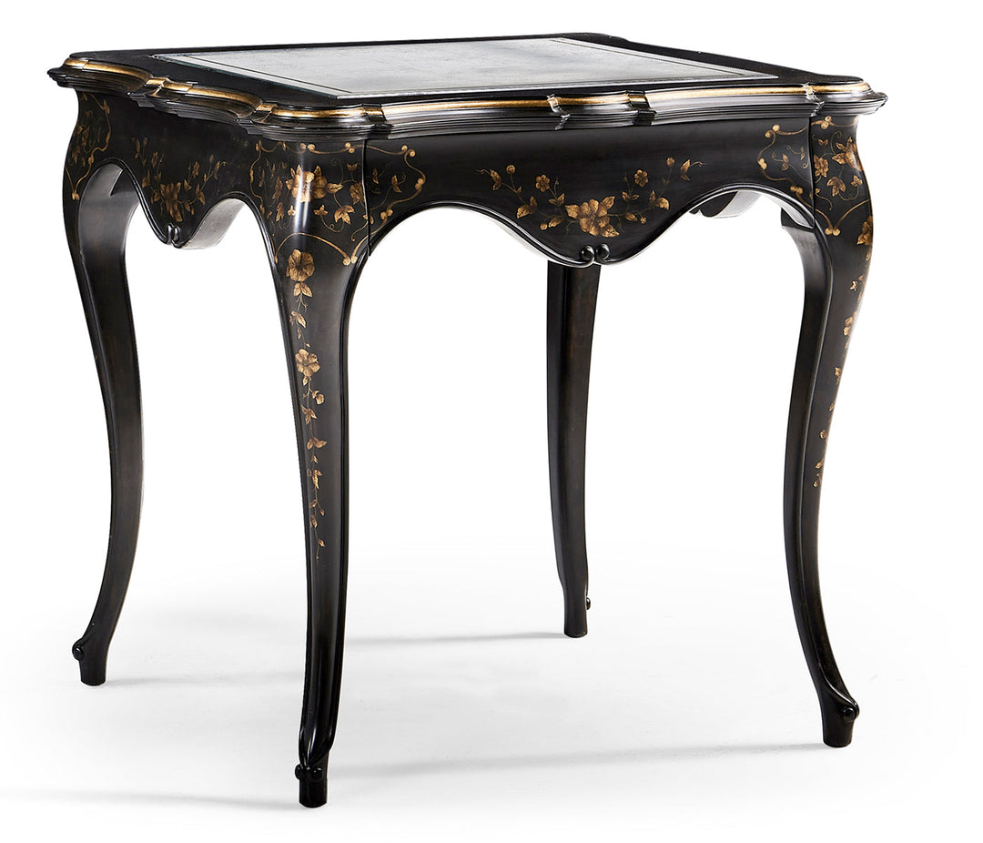 Kensington Collection - Black & gilded floral side table églomisé top