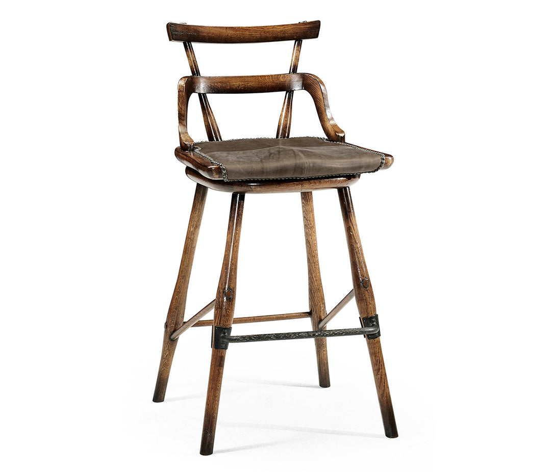 JC Edited - Casually Country Collection - Dark Brown Oak Side Bar Stool with Studded Haven Leather Seat