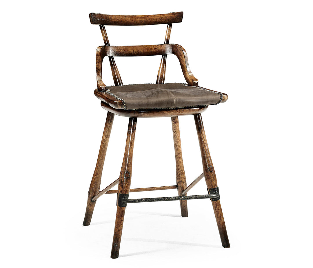 JC Edited - Casually Country Collection - Dark Brown Oak Side Counter Stool with Studded Haven Leather Seat