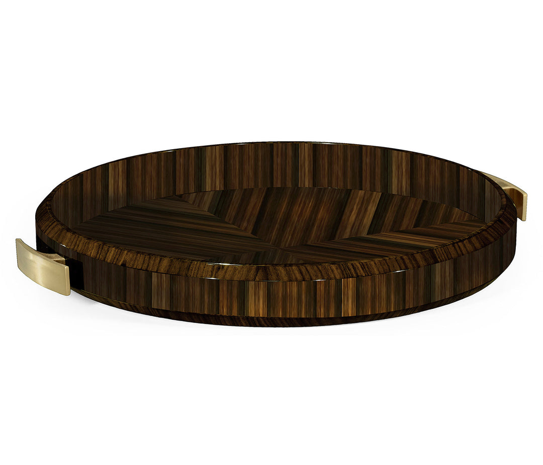 JC Modern - Ebony Collection - Round Art Deco Macassar Ebony High Lustre Tray