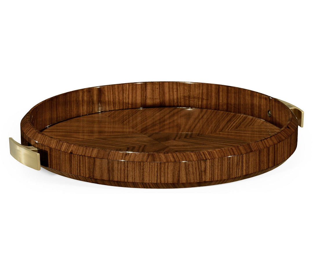 JC Modern - Santos Collection - Art Deco High Lustre Round Tray with Brass