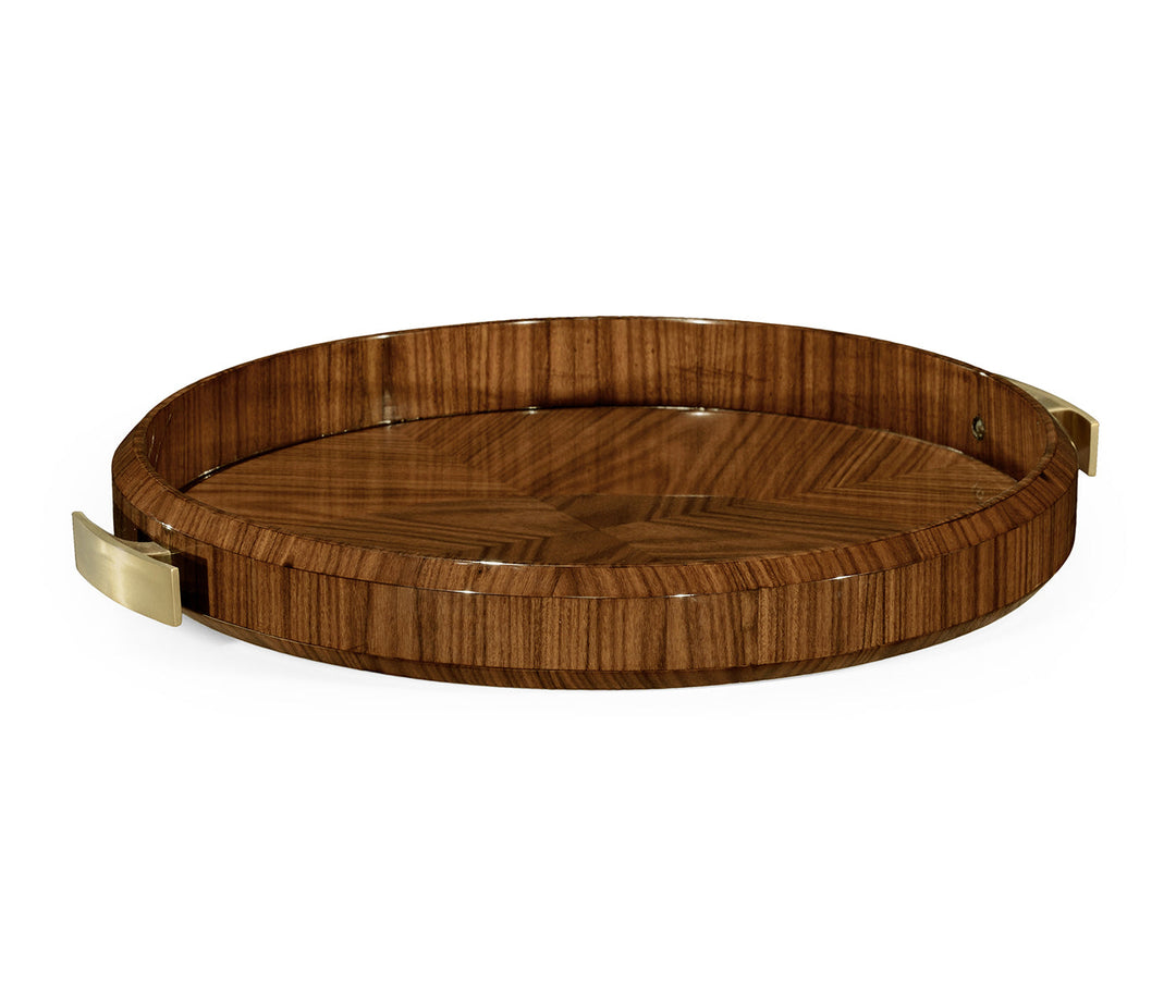 JC Modern - Santos Collection - Art Deco Satin Round Tray with Brass