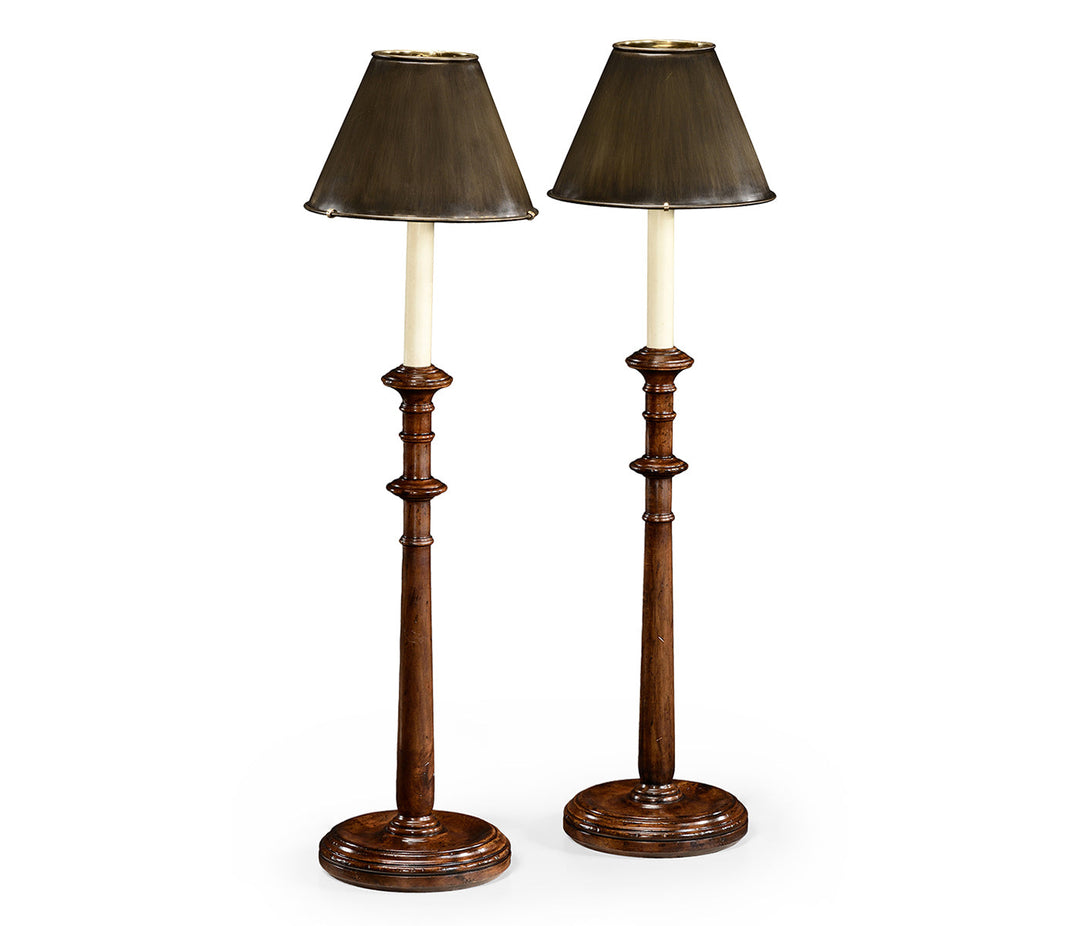 Country Farmhouse Collection - Pair of Walnut Candlestick Lamps