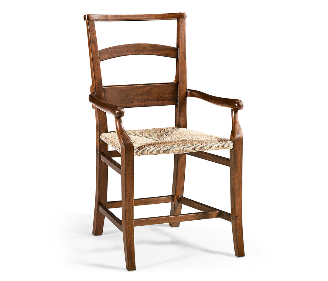 Country Farmhouse Collection - Rustic Walnut Church Dining Arm Chair