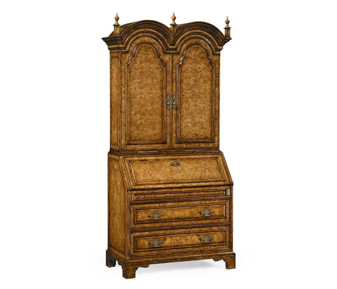 Nottinghamshire Collection - Queen Anne Pollard Veneer Bureau Cabinet (Wooden Doors)