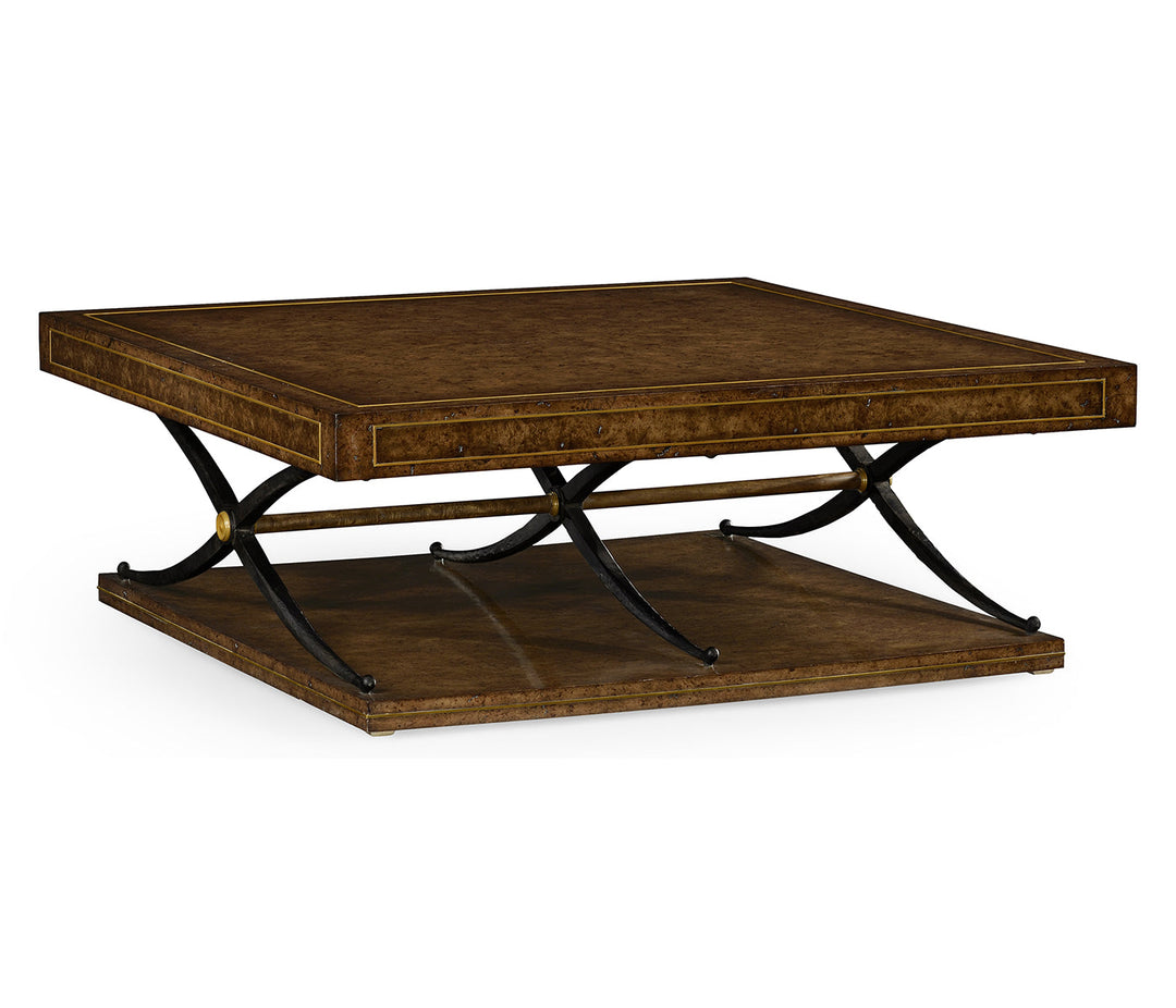 JC Edited - Anvil Collection - Hammered Iron and Burl Square Coffee Table