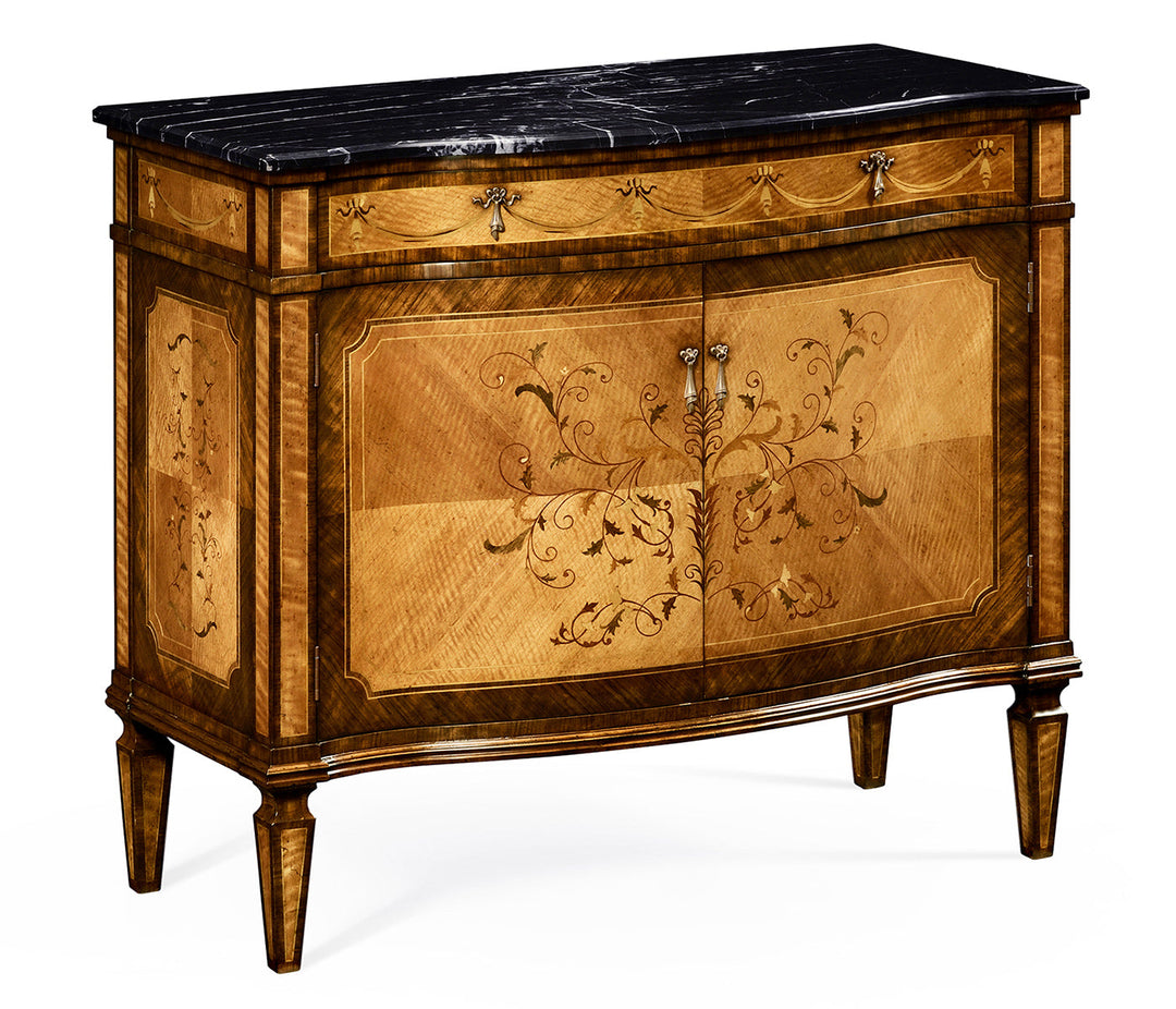 Versailles Collection - Satinwood & Floral Side Cabinet with Marble Top