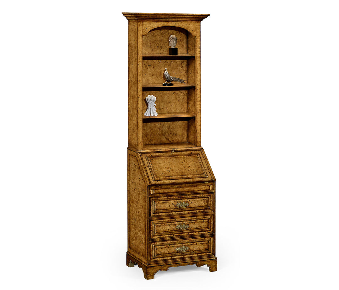 Nottinghamshire Collection - Burl oak slender bookcase bureau