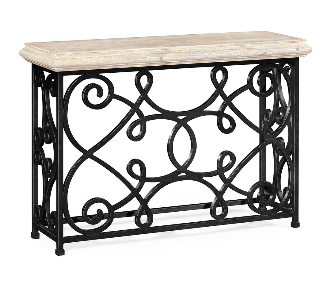 JC Edited - Artisan Collection - 54" Width Rectangular Limed Wood Console with Wrought Iron Base