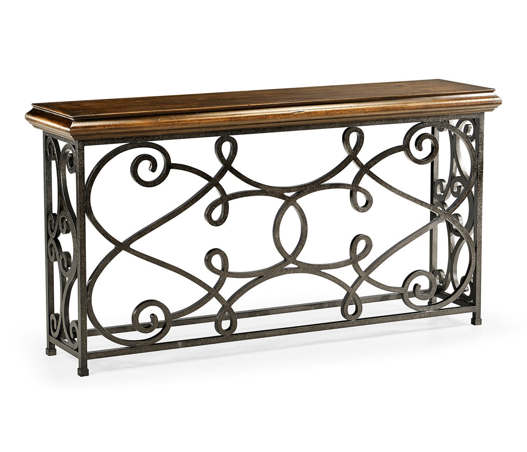 JC Edited - Casually Country Collection - 72" Rectangular Golden Ale Console with Wrought Iron Base