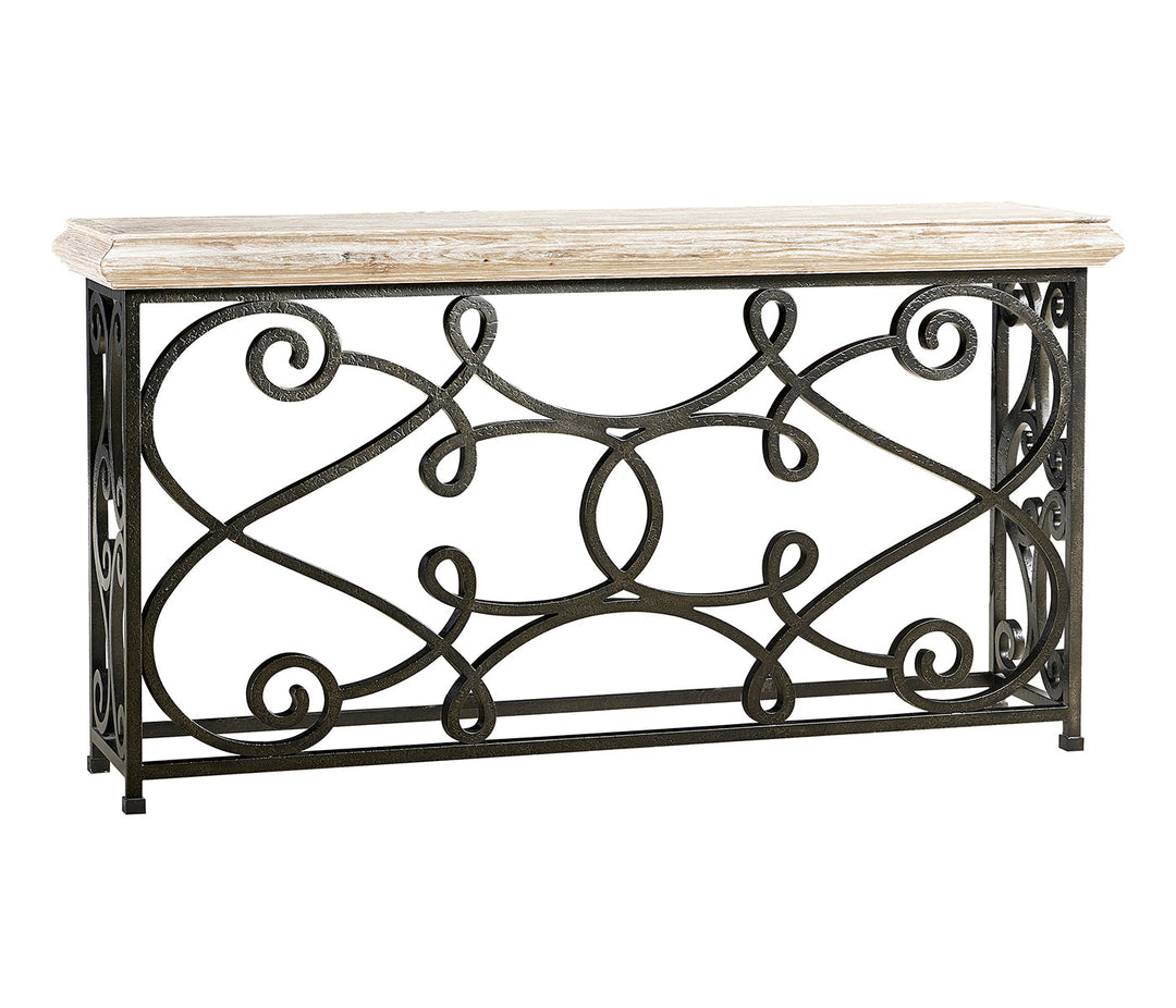 JC Edited - Artisan Collection - 72" Width Rectangular Limed Wood Console with Wrought Iron Base