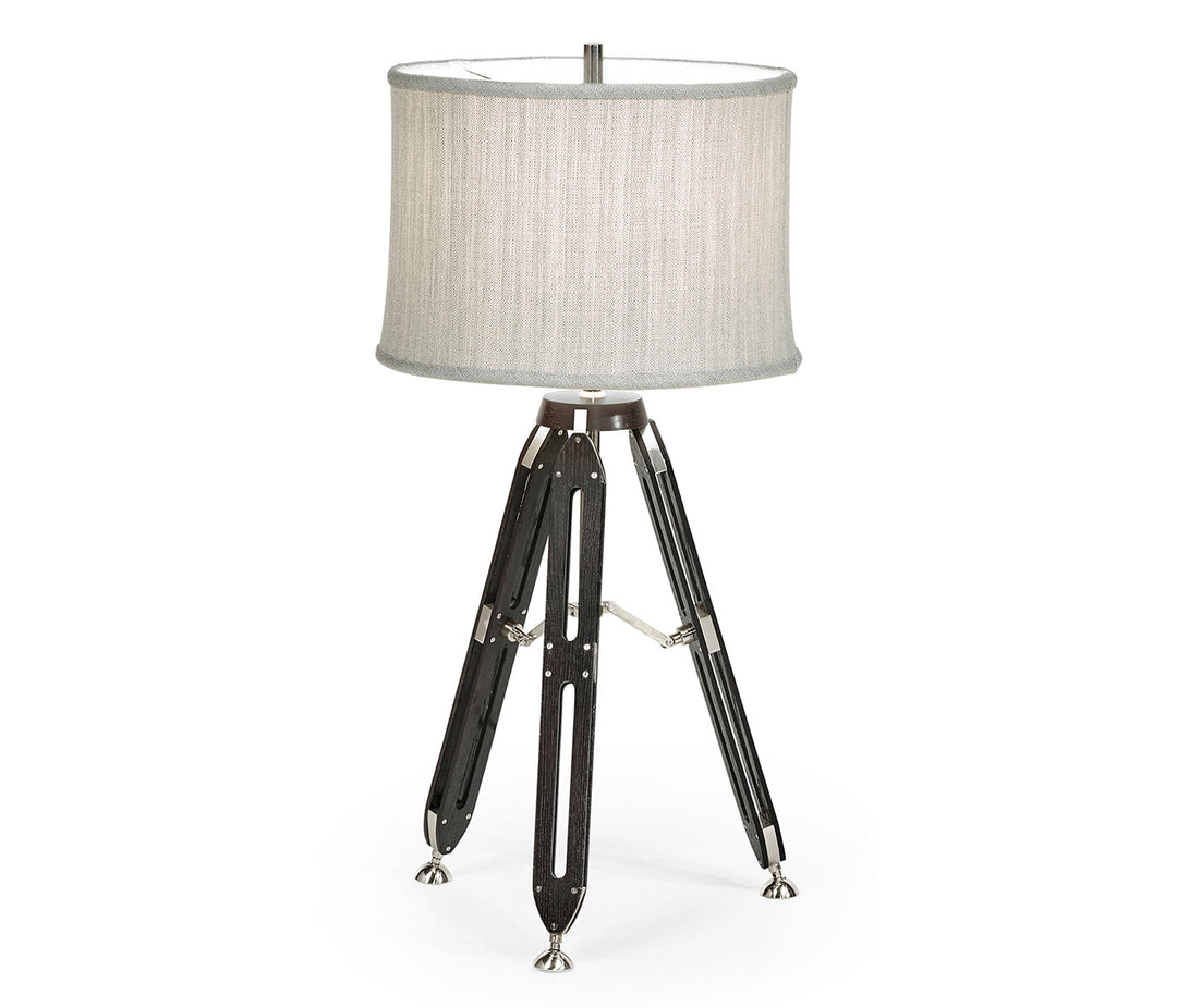 JC Edited - Architects House Collection - 32" Black Mocha Oak Architectural Table Lamp with White Brass Stretcher