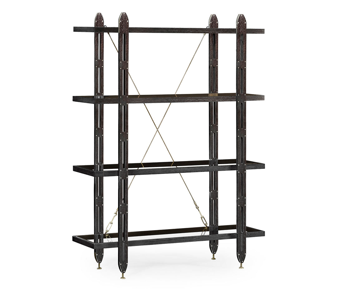 JC Edited - Architects House Collection - 4-Tier Black Mocha Oak Architectural Étagère