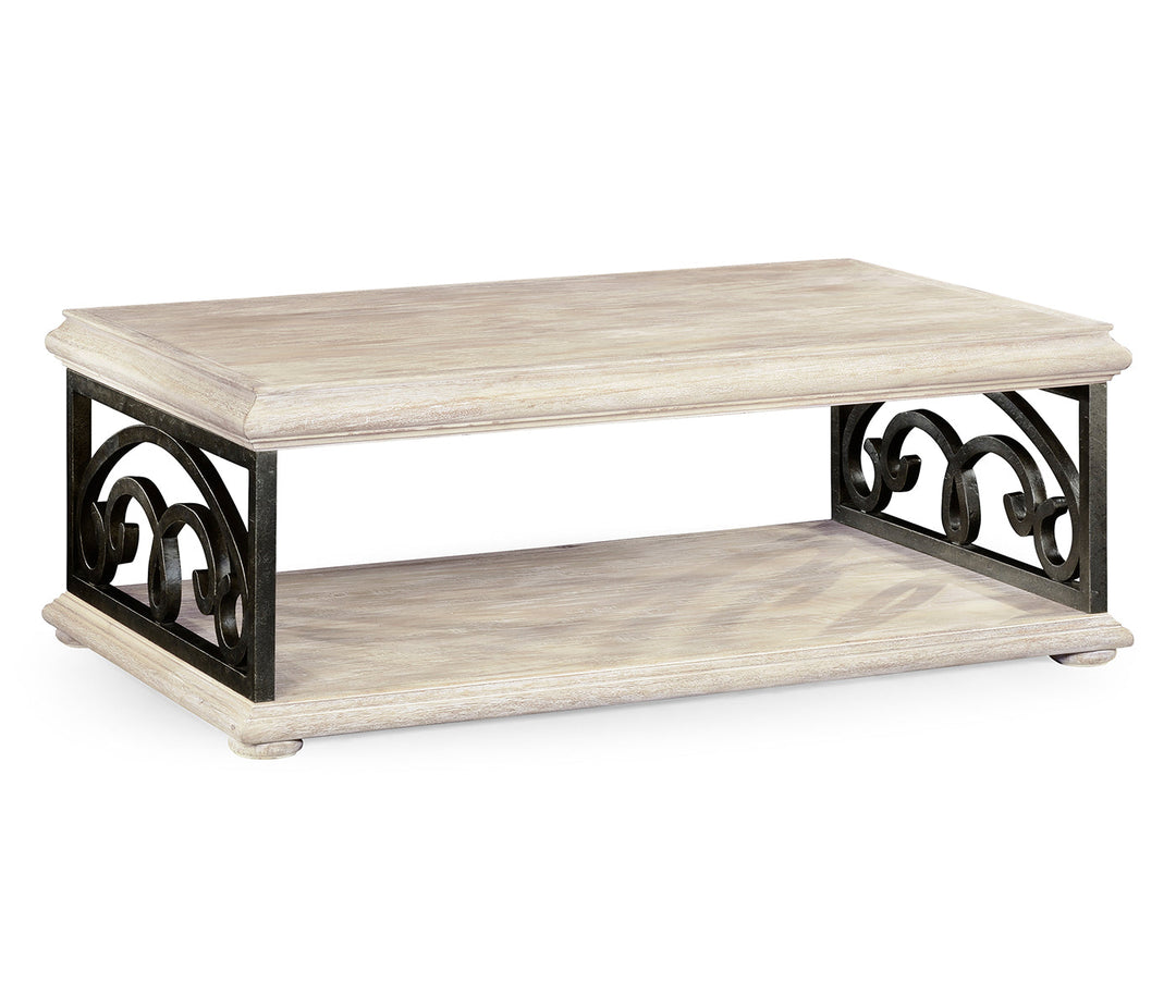 JC Edited - Artisan Collection - Limed Wood Coffee Table with Wrought Iron Base